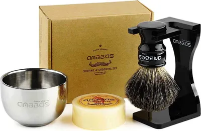Produktbild von Anbbas Rasierset mit Schale Herren Geschenk Set Dachshaar Rasierpinsel Handarbeit Rasierständer Schafsmilch Rasierseife