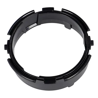 A black plastic ring with notches, isolated on a white background.