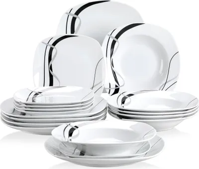Image de VEWEET 'Fiona' Service de table en porcelaine, 18 pièces service combiné, set d'assiettes pour 6 personnes, avec assiette à dessert, assiette à soupe, assiette plate
