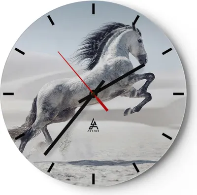 Produktbild von Wanduhr - Rund - Glasuhr - Pferd Tier Natur - 40x40cm - Schleichendes Uhrwerk - Lautlos - zum Aufhängen bereit - Dekoration Modern - Wanddekoration aus Glas - C3AR40x40-3644