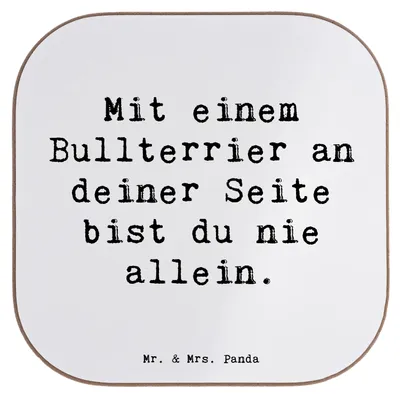 Produktbild von Mr. & Mrs. Panda Untersetzer für Gläser Spruch Bullterrier Begleiter - Weiß - Geschenk, loyale Hunde, niemals allein, Hunderasse, Hunderassen, Familienhunde, Hund, Glas