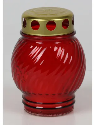 Produktbild von Grablicht Glas rot rund 14 cm mit Golddeckel – Grabkerze Grablichtglas für Friedhof, wetterfestes Gedenklicht für Außenbereich