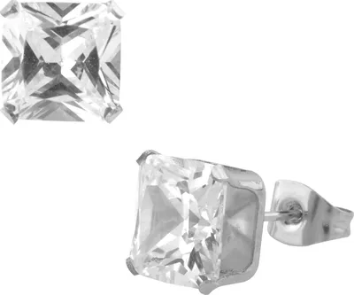 Image de Boucles d'oreilles unies en acier inoxydable avec zircone cubique carrée