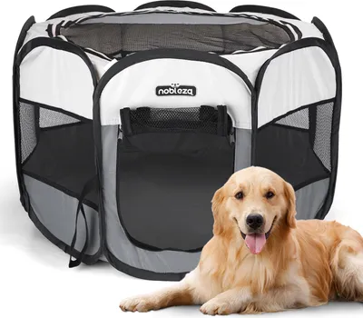 Produktbild von Faltbar Welpenauslauf Tierlaufstall für Kleintiere Hunde Katzen,Oxford Wasserdichter Hundelaufstall Freigehege mit Wasserdichter Boden,Grau 125x125x58