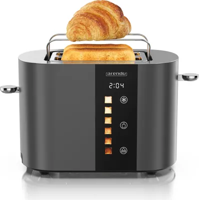 Produktbild von Arendo Toaster 2 Scheiben, Edelstahl, 800W, Display mit Restzeitanzeige, Brötchenaufsatz, Defrost Funktion, Wärmeisolierendes Gehäuse, Touch Display, Cool Grey
