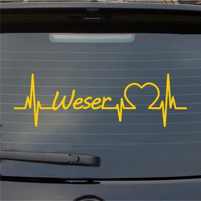 Produktbild von Heckscheibenaufkleber Weser Herzschlag Puls Fluss Wasser Liebe 55x17 cm Gelb Auto Aufkleber Sticker