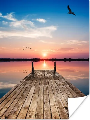 Produktbild von MuchoWow® Poster Steg - Wasser - Sonnenuntergang - Rosa - Horizont 120x160 cm - Wandbilder