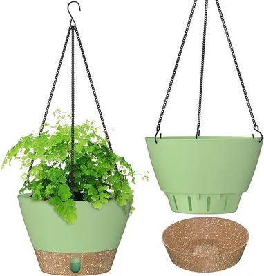Immagine prodotto di Set di vasi sospesi in plastica, 2 pezzi, Ø 25 cm, verde, per balcone