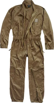 A full-body view of a utilitarian jumpsuit laid flat against a white background.