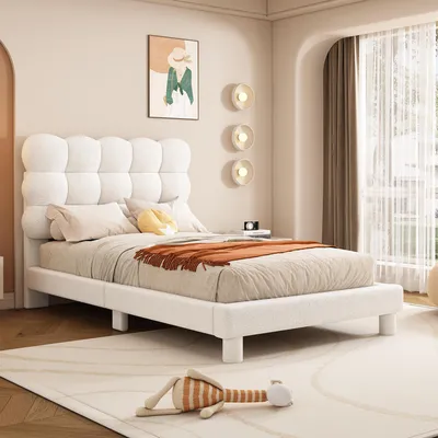 A bedroom scene with a bed.