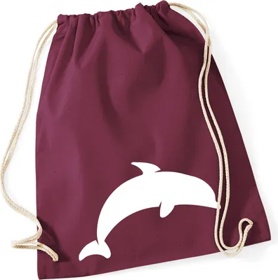 Produktbild von Huuraa Turnbeutel Delfin Silhouette 12 Liter Burgundy Baumwolle Rucksack Geschenkidee