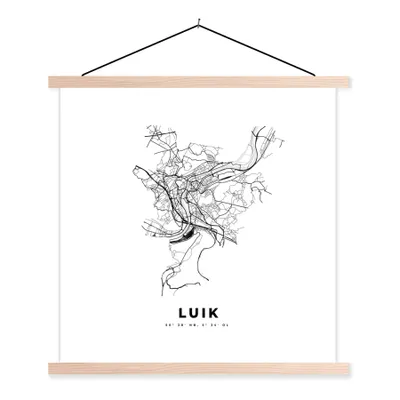 Produktbild von MuchoWow® Textilposter Karte - Stadtplan - Lüttich - Belgien - Schwarz und weiß 60x60 cm mit holzfarbenen Rahmen - Wanddekoration