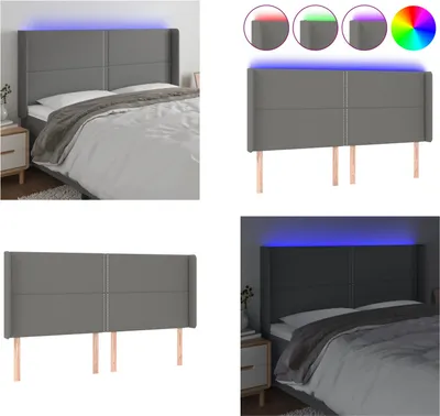 Produktbild von vidaXL LED Kopfteil Dunkelgrau 183x16x118/128 cm Stoff - LED Kopfteil - LED Kopfteile - Kopfteil - Bett-Kopfteil