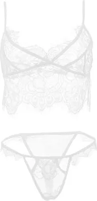 Immagine prodotto di Intimo donna - Set 2 - Reggiseno donna - Pizzo - Reggiseno e slip - Taglia unica - Bianco