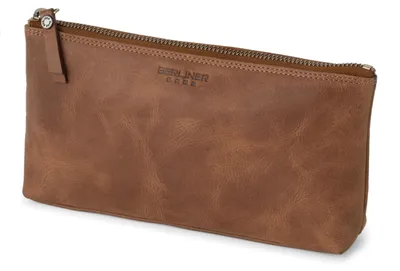 Image de Trousse de maquillage en cuir véritable vintage pour femmes - Marron