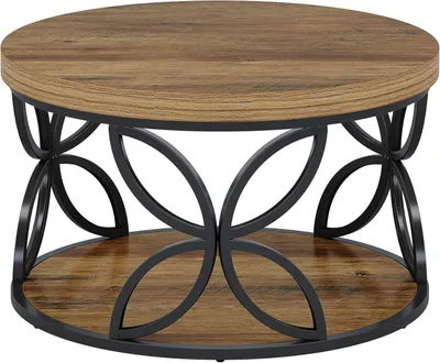 Produktbild von Tribesigns Runde Couchtisch, Industrial 2-Tier-Kreis Couchtisch mit Lagerung, 80 cm Moderne hölzerne Akzent Tisch Sofa Beistelltisch für Wohnzimmer