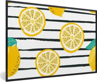 Produktbild von MuchoWow® Gerahmtes Poster Zitronen - Sommer - Muster 60x40 cm - Poster mit Schwarzem Bilderrahmen Wandposter Rahmen Foto Bilder - Printing - Wanddeko Schlafzimmer