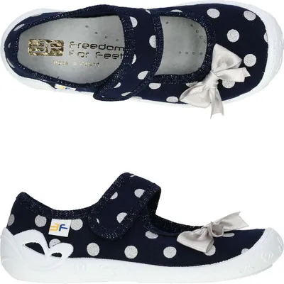 Produktbild von 3F Mädchen Hausschuhe Ballerinas Flexible mit Punkten, Ledereinlagen Klettverschluss Blau 35