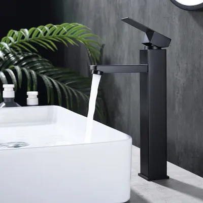 Produktbild von HOMELIVE Wasserhahn Schwarz Waschtischarmatur Badezimmer Mischbatterie Einhebelmischer Waschbeckenarmatur Edelstahl Wasserhähne Malen Duscharmaturen