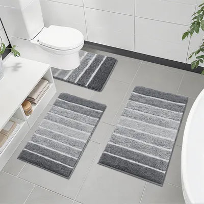 Productafbeelding van Badmatset, 3-delig, grijs, antislip, waterabsorberend, wasbaar, afmetingen: 40x60 cm + 50x80 cm + 50x60 cm