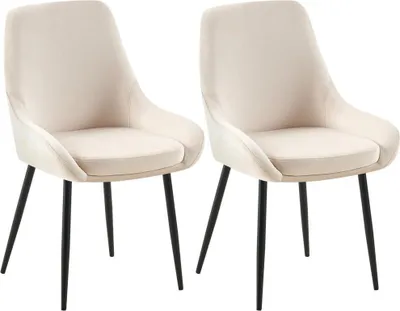 Produktbild von Set mit 2 Esszimmerstühlen – Samtstühle – ergonomischer Komfort – schwarzes Metall – Elmira-Creme