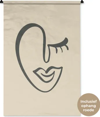 Produktbild von MuchoWow® Wandteppich Wandbehang Gesicht - Lippen - Abstrakt 90x135 cm Tapisserie Dekoration Wandtuch - Baumwolle - Wandskulptur