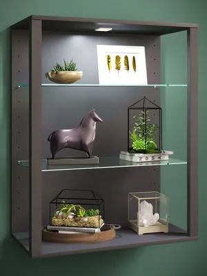 Produktbild von VCM Glasvitrine hängend | Vitrine Glas mit ESG-Sicherheitsglas | Maße ca. H. 90 x B. 70 x T. 35 cm | Hängevitrine Glas | Modern und platzsparend | Glas Vitrinenschrank - Glasol LW