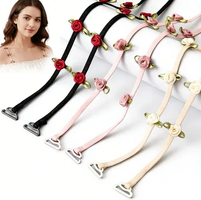 Produktbild von BH-Träger – 3 Paar – 44 cm – Ersatz-BH-Träger für Damen – BH-Träger mit Rosenverzierung – Elastische Schulterträger – Rutschfeste BH-Träger