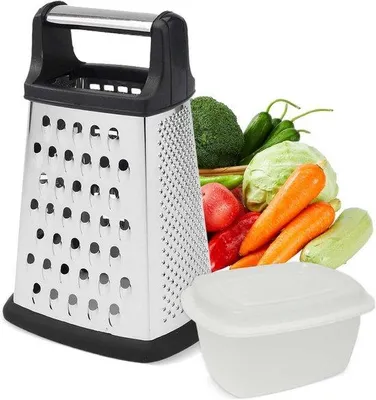 Immagine prodotto di Grattugia multifunzione in acciaio inossidabile, 4 in 1, con contenitore per raccogliere formaggio e verdure