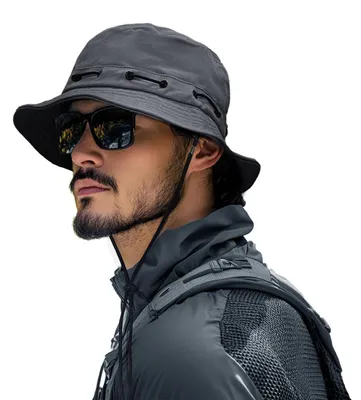 Obrázek produktu pro Klobouk typu "boonie" s UV ochranou, sluneční klobouk se širokou krempou, skládací, šedý, univerzální velikost