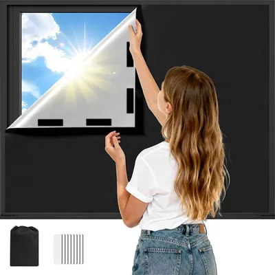 Produktbild von 145x300cm Verdunklungsstoff Ohne Bohren Sonnenschut Verdunkelungsrollo Dachfensterrollo mit Klettverschluss für Zimmer, Dachboden, Auto