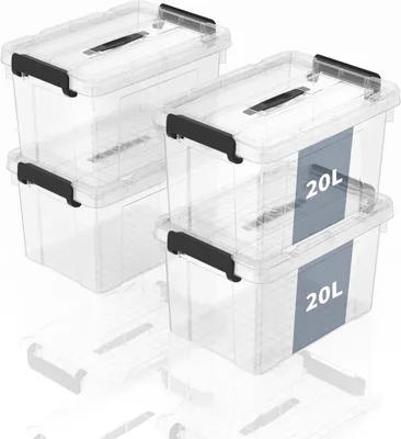 Produktbild von Aufbewahrungsboxen 20 l, 4er Set, transparenter Kunststoff, mit Griff, für Schlafzimmer