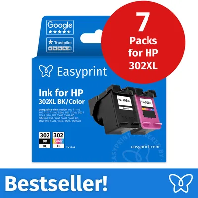 Immagine prodotto di NUOVO: Easyprint Cartucce d'inchiostro per HP 302XL, Multipack (BK/C/M/Y), 7 pezzi