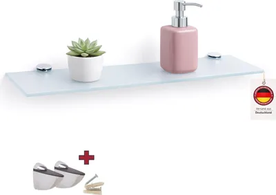Image de Étagère murale en verre HOOZ Verre de sécurité ESG 6 mm – Étagère suspendue avec supports, étagère en verre blanc pour salle de bain, cuisine et salon, 30 x 13 cm