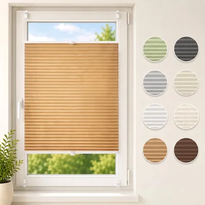 Produktbild von Plissee Klemmfix ohne Bohren 80x100cm Hellbraun Sichtschutz Blickdicht Sonnenschutzrollo  Lichtschutz Faltrollo Jalousie Rollos für Fenster und Tür