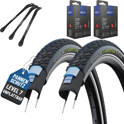 Produktbild von 2er Set Schwalbe Reifen Marathon E-Plus Schwarz Reflex 28 x 2,15 (55-622) + SV + Reifenheber