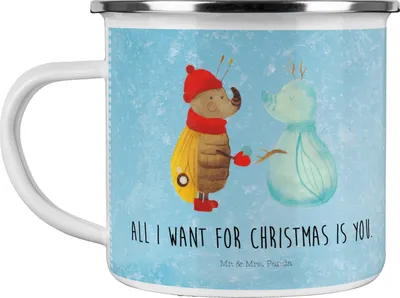 Produktbild von Mr. & Mrs. Panda Emaille Becher Nachtfalter Schneemann - Eisblau - Geschenk, Teetasse, Schnee, Haferl, Winter, Tasse, Campingtasse, Weihnachten, Weihnachtsgruß, Pott