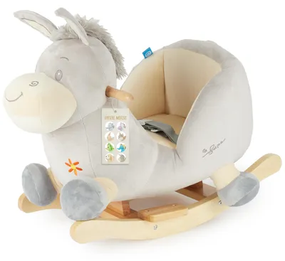 Produktbild von Bieco Plüsch Schaukeltier Esel Fips, 60 cm | Kinder Schaukelstuhl mit Sicherheitsgurt | Baby Schaukel | Schaukel Kleinkind | Schaukeltier Baby | Baby Schaukelwippe ab 9 Monate | Schaukelpferd Holz