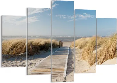 Produktbild von Bild auf Leinwand - Leinwandbild - Strand Meer Fußgängerbrücke Ufer - 150x100cm - Wand Bild - Wanddeko - Leinwanddruck - Bilder - Kunstdruck - Leinwand bilder - Wandkunst - EA150x100-2657
