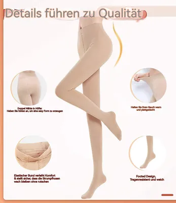Produktbild von Damen-Winterstrumpfhose Hautfarbene Thermostrumpfhose Gefütterte Fake-Plüsch-Strümpfe Shorts Thermo-Fleecestrumpfhose Einheitsgröße,ML,Samtbeige