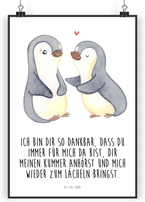 Produktbild von Mr. & Mrs. Panda Bild Pinguine trösten DIN A3 - Weiß - Geschenk, wanddeko, Kunstdruck, Jahrestag, Hochzeitstag, für Frauen, poster, Freundin, Valentinstag, Partner