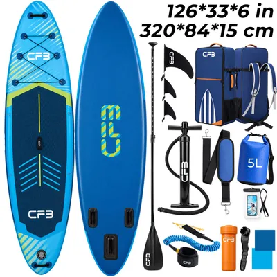 Produktbild von Stand Up Paddle Board 320x84x15 cm, Bis zu 160 kg, extra breites iSUP, Aufblasbares SUP-Board mit Paddel, Pumpe, Rucksack, für Anfänger und Erwachsene