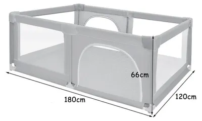 Image de Parc pour bébé - 180 x 120 cm - Structure métallique - Pour l'intérieur et l'extérieur - 0 à 12 mois - Sécurisé - Gris