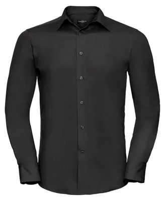 Image de Russell Collection - Chemise pour homme, mélange polyester-coton, coupe sur mesure, manches longues LT4376 (4XL) (noir)