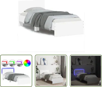 Produktbild von The Living Store Bettgestell mit Kopfteil und LED-Leuchten Weiß 90x200 cm