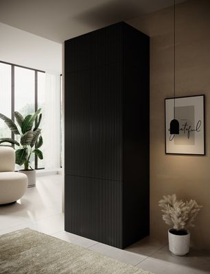 Kleiderschrank LAMELLEN Drehtürenschrank PAFOS 90 mit Aufsatz schwarz 90x243,5x55,5cm