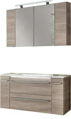 Produktbild von Fackelmann LUXOR Badmöbel Set 7-teilig 120 cm, Braun + LED-Spiegelschrank + Unterschränke + Hängeschrank