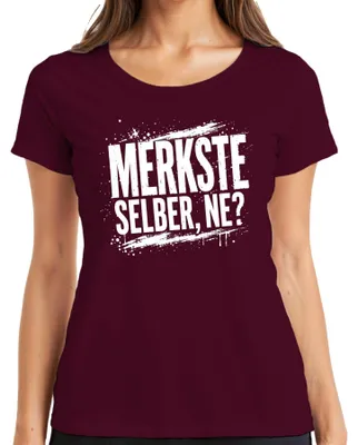 Immagine prodotto di Maglietta da donna, taglia XL, colore bordeaux, con scritta ironica e divertente