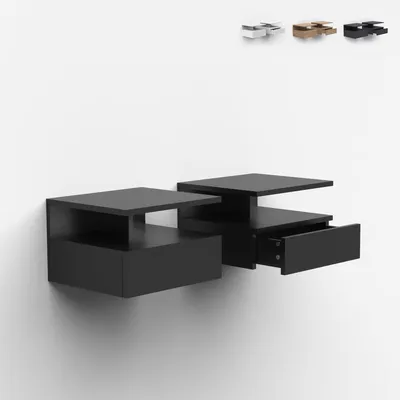 Image de Lot de 2 tables de chevet murales avec tiroir pour la chambre Alabastro - Noir