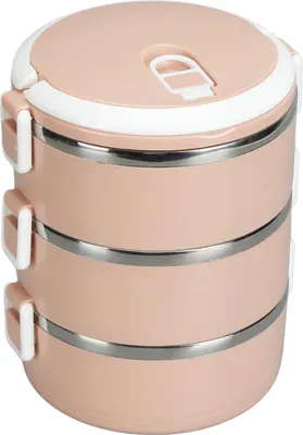 Zdjęcie produktu dla Przenośny termiczny pojemnik na lunch Bento Lunch Box ze stali nierdzewnej 304 do przechowywania żywności w szkole, biurze i na zewnątrzTrzy warstwy Nordic Pink